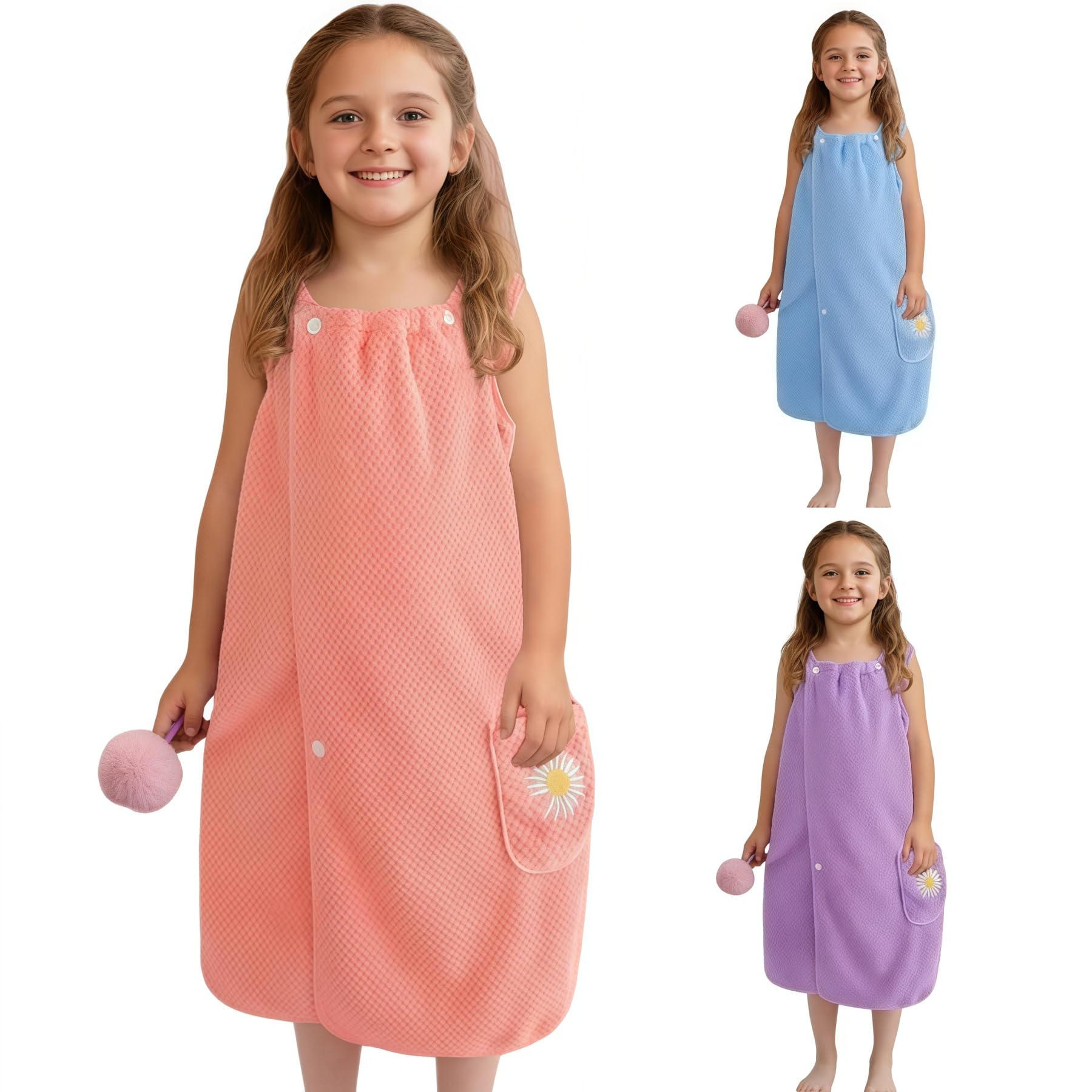 HUANYO Girls Hooded Poncho Towel 75x120cm | Extra Large Bath Towel & Beach Wrap | Ultra Soft 100% Cotton Quick Dry Bathrobe for Age 3-12 Toddler, Little Girl (pink)