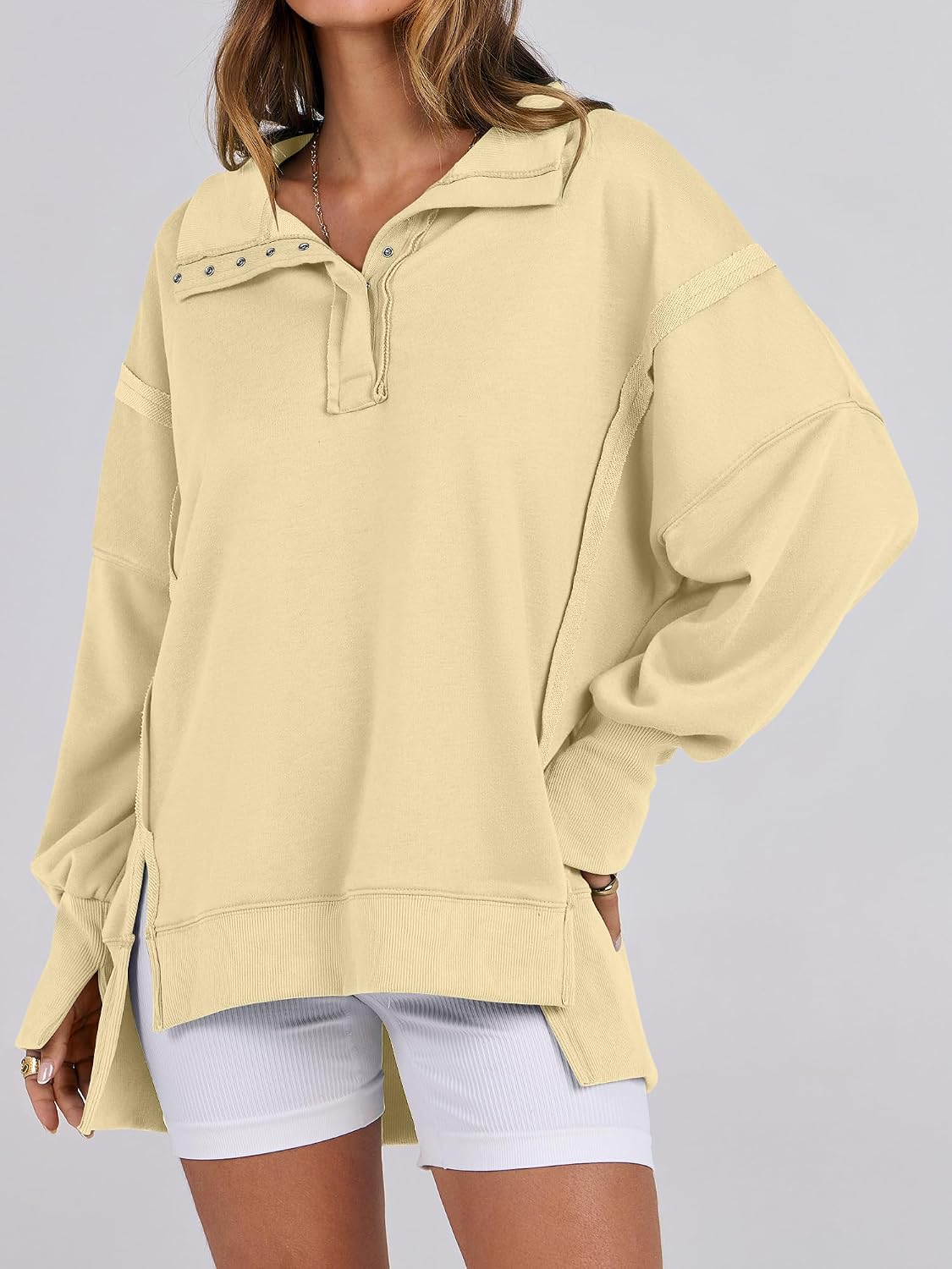 ANRABESS Sweatshirt for Women Oversized Casual Fall Henley Pullover Top image 2