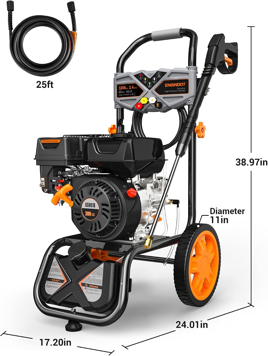 Dimensions of the ENGiNDOT GSH01B Gas Pressure Washer