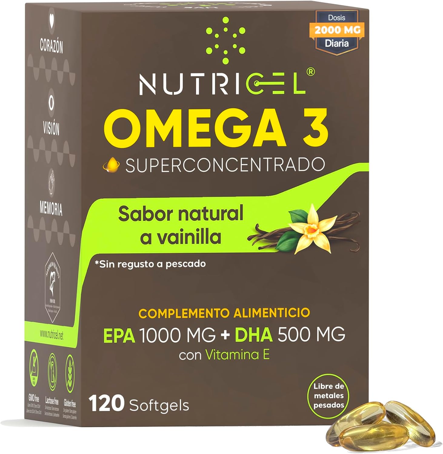 Omega 3 Capsulas 2000mg EPA 1000mg DHA 500mg Blíster Vainilla 120 cap