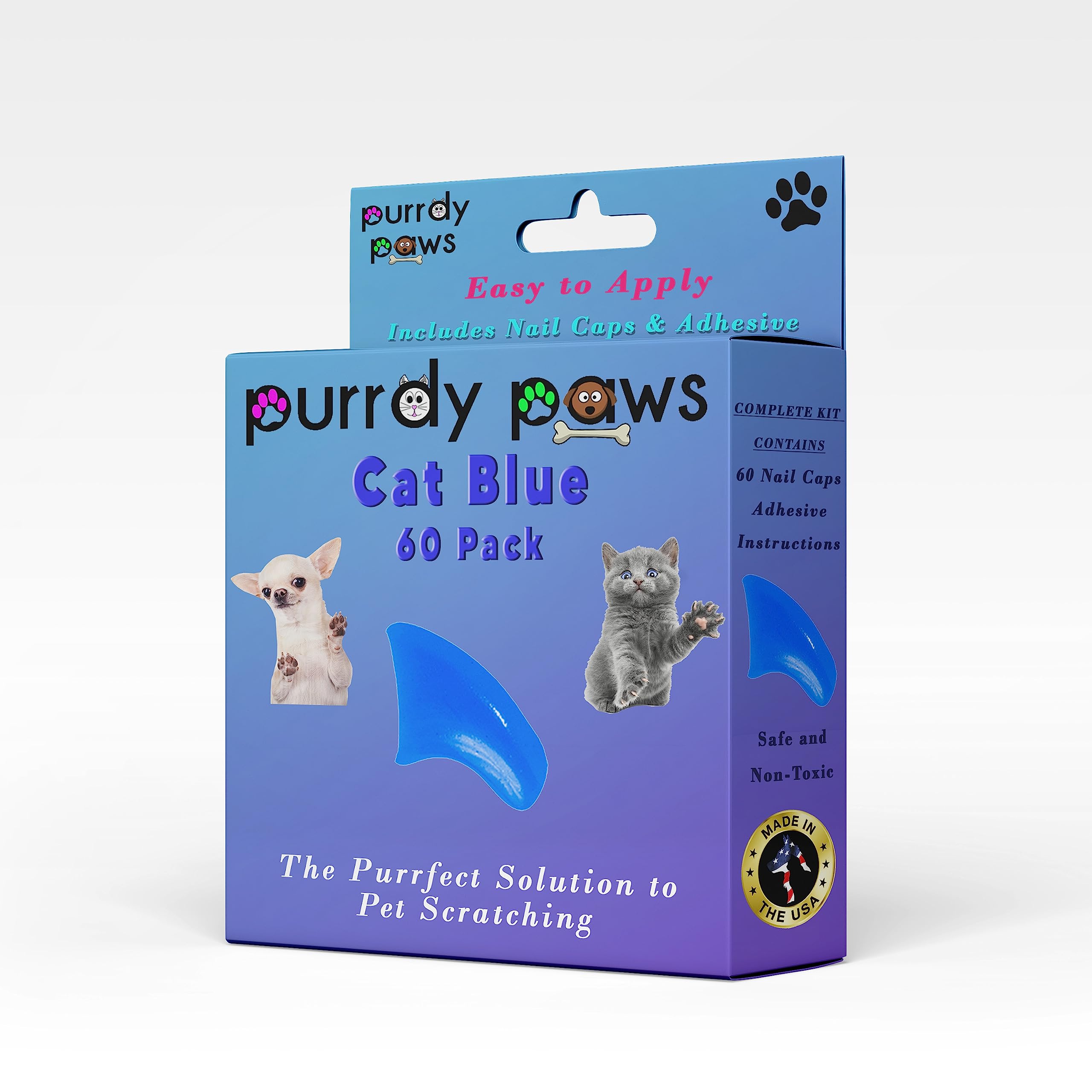 Purrdy Paws Soft Nail Caps 60 Packs for Cats - Blue Small