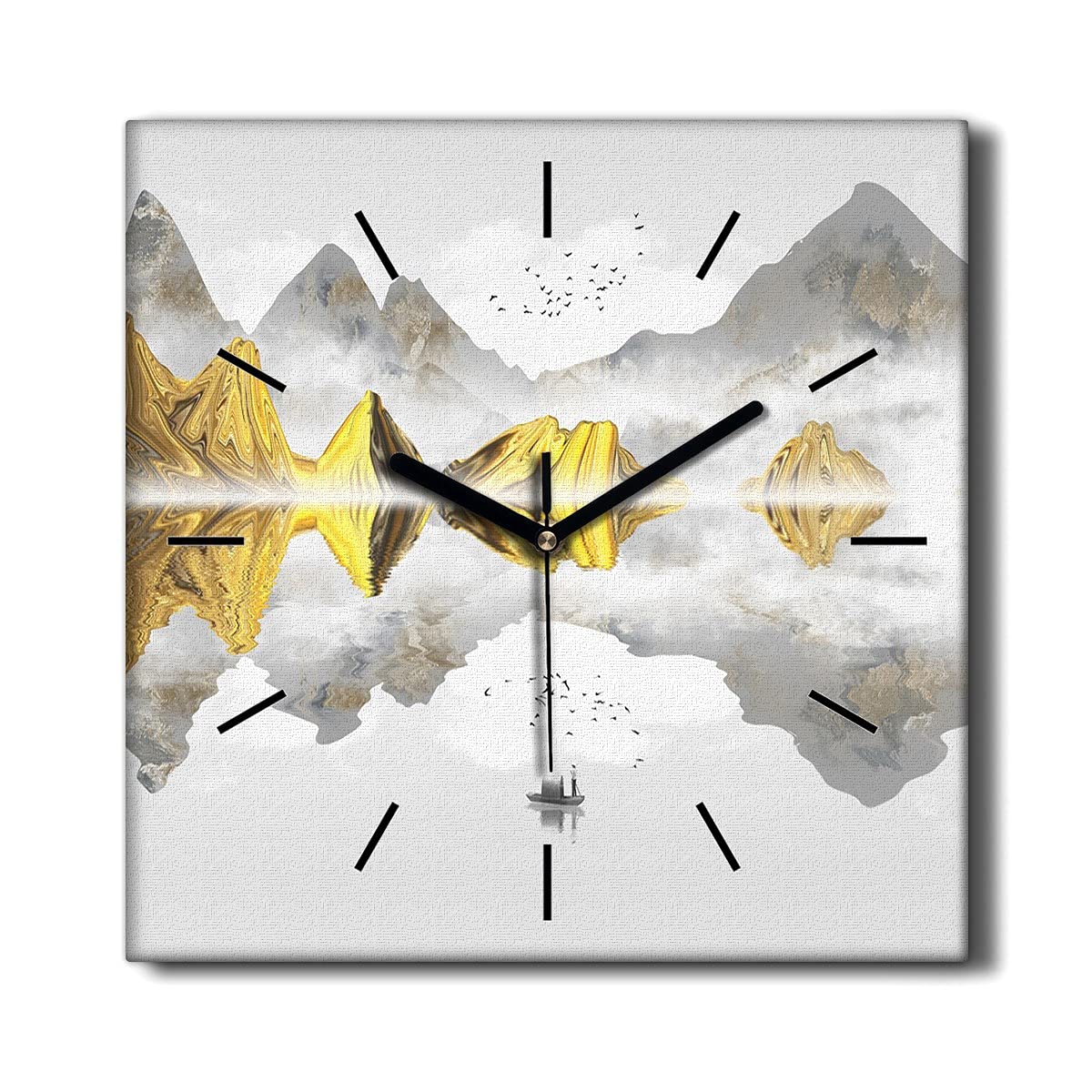 Horloge sur toile lac montagne grand calme pour le salon 30x30cm