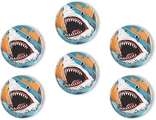 Fridge Magnets 6 Pcs Aggressive Shark with Its Mouth Open Splashing Round Strong Magnetic Glass Small Refrigerator Magnet,Home Decoration for Office Whiteboards,Classrooms,Cabinet and Dishwasher