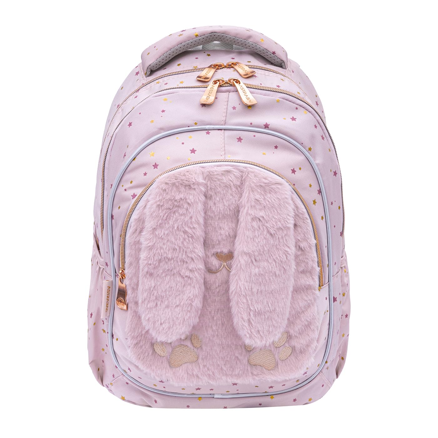 ASTRABAG Plecak Fluffy Bunny, 39x28x15 cm, Złoty/Futrzany, Dla Dziewczynki, Klasa 1-3, Poliester, 20L, Usztywniany, 3 Komory, Szkolny