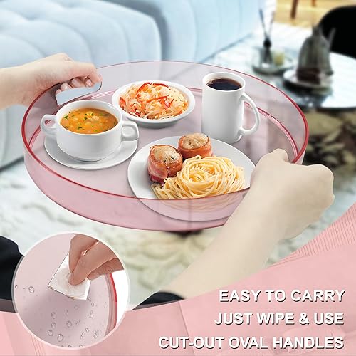 Miniatura 10 de MAONAME Bandeja redonda transparente con asas, bandeja transparente de plástico de 13 pulgadas, bandeja decorativa redonda para mesa de café,