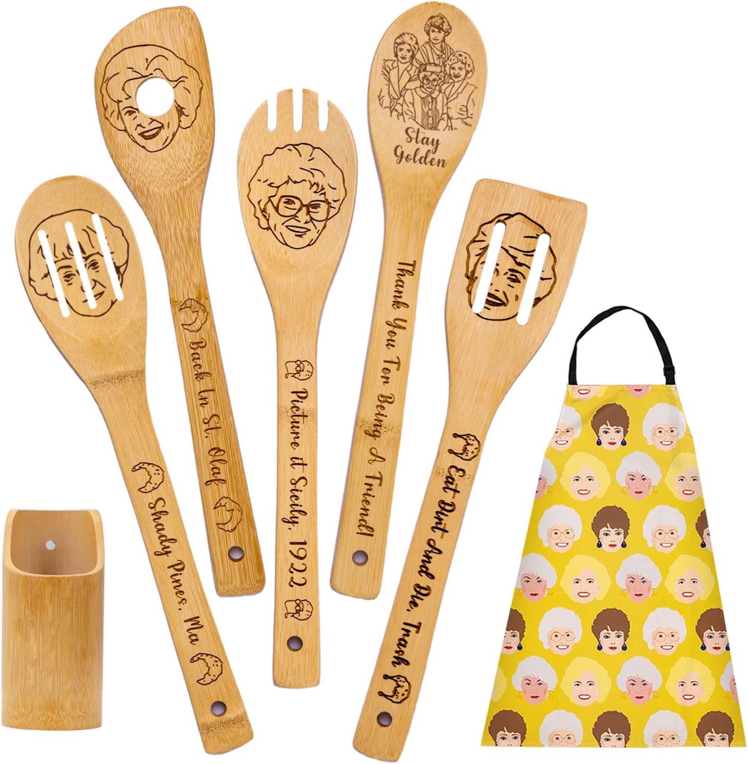 Golden Girls Wooden Cooking Spoons, TV Show Merchandise Keepsake Gifts, Funny Kitchen Utensils Set for Women, 5 Piece
