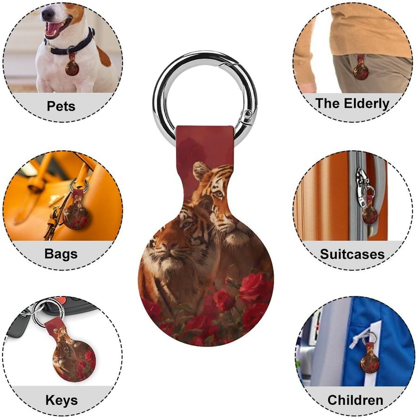 Tiger and Rose Funny Cover Compatible with AirTag | Protective Case GPS Tracker Holder for Wallet Luggage Pets