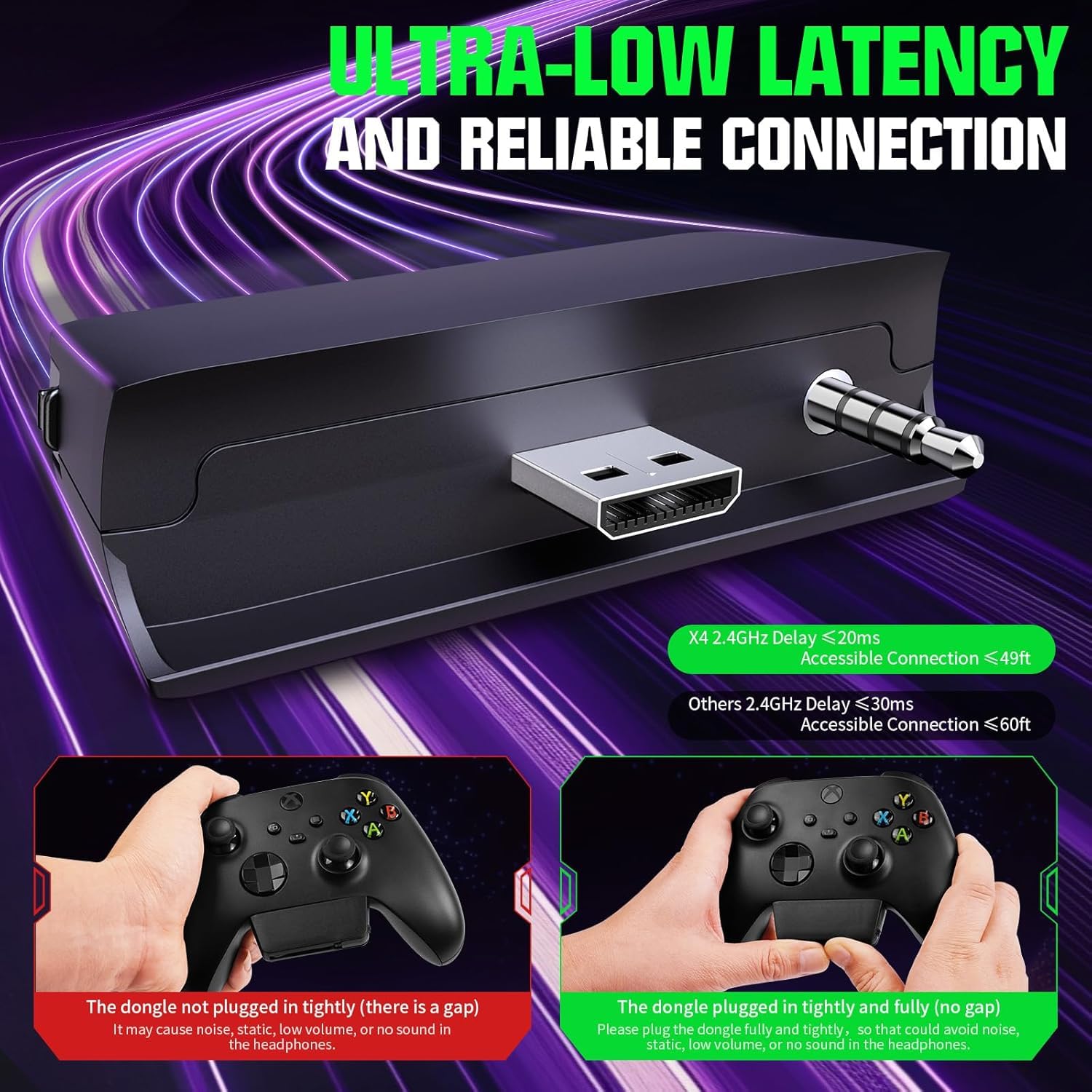 YPBDAN X4 - Auriculares inalámbricos para juegos para Xbox Series X, S/PS5/PS4/PC, Bluetooth 5.3 y 2.4 GHz, modo dual, tiempo de reproducción de 70 horas, micrófono con cancelación de ruido, baja