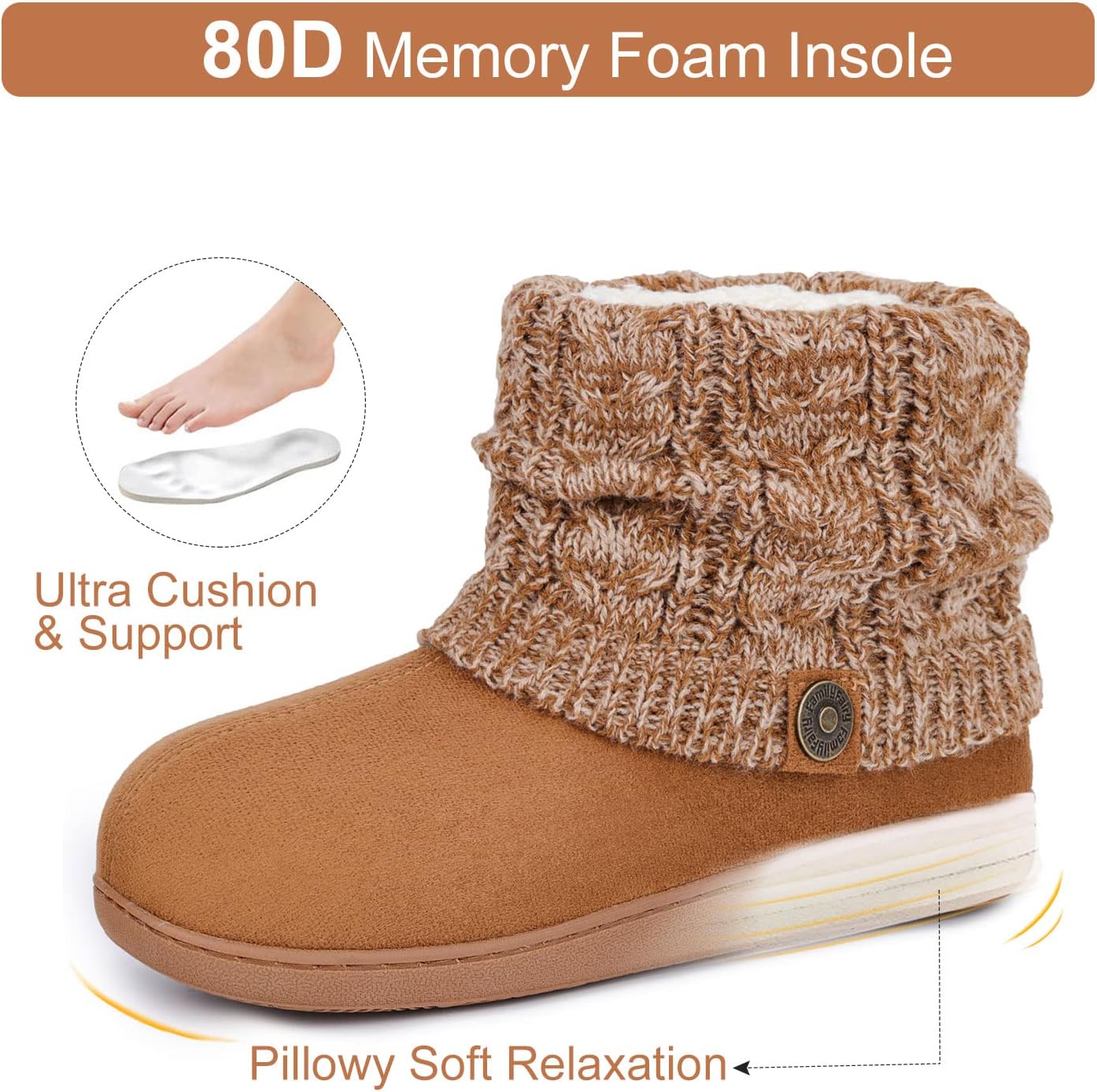 FamilyFairy Women's Woolen Yarn Knit Bootie Slippers Comfy Warm Plush Fleece Memory Foam House Shoes for Indoor Outdoor - Image 5