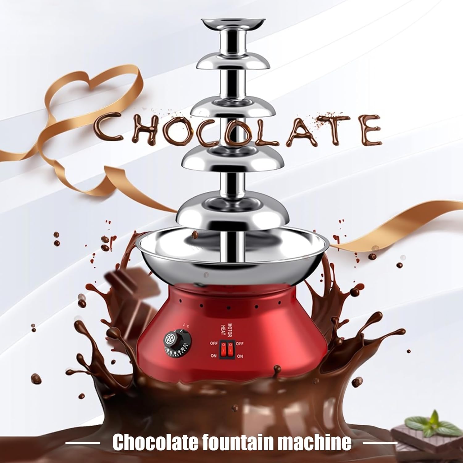 Chocolate Fondue Fountain 5 Tiers Digital Stainless Steel Electric Cheese Fountain Chocolate Dipping Warmer Chocolate Melting Heating Machine Hot Chocolate Fondue Tower (Black-5 Tiers)