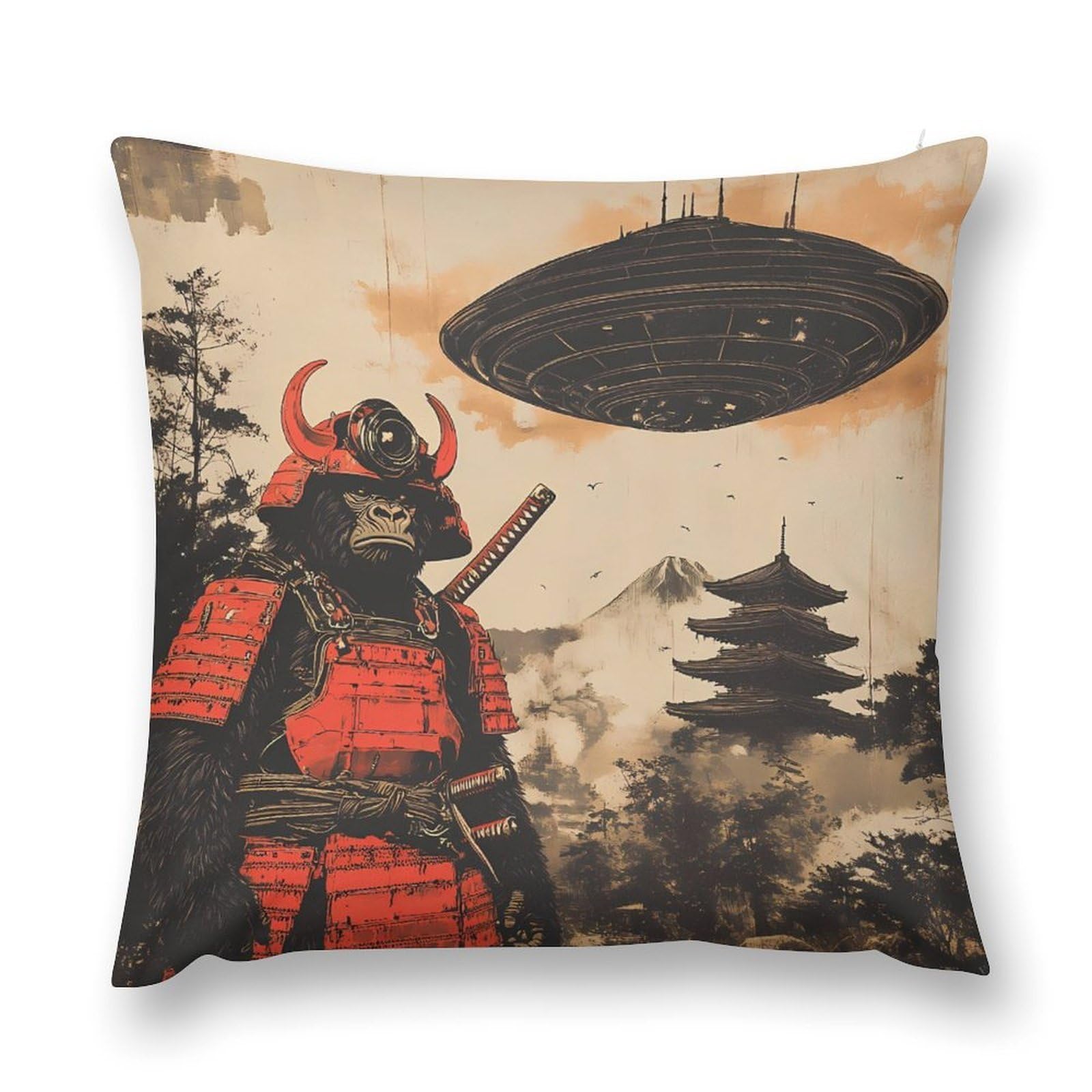 Japanese Chimpanzee Samurais Monkey Throw Pillow Case 18 "x18 Inch Cushion Covers Decorative Pillowcases for Sofa Living Room