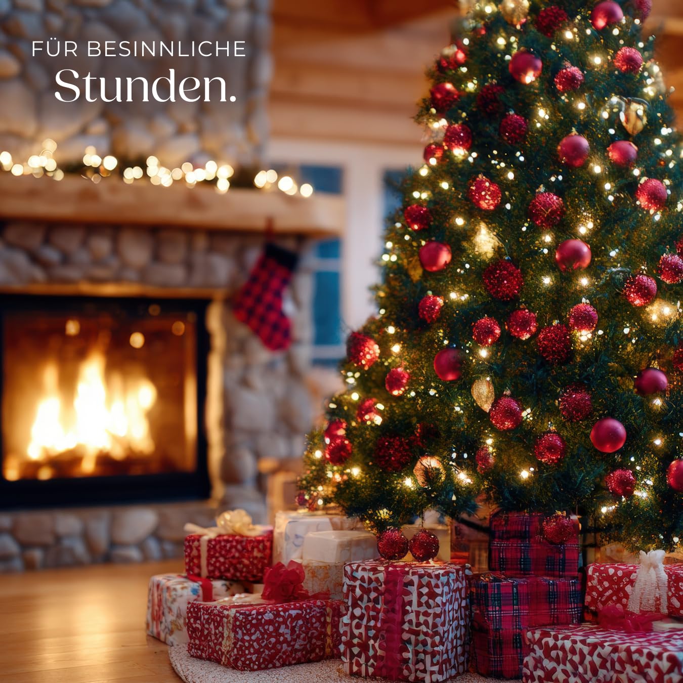 tectake® 24er Set bruchsichere Weihnachtskugeln Skandi Style, Baumschmuck, Christbaumkugeln rot Plastik, mit Matter, glänzender und glitzernder Oberfläche, inkl. Weihnachtskugel-Aufhänger