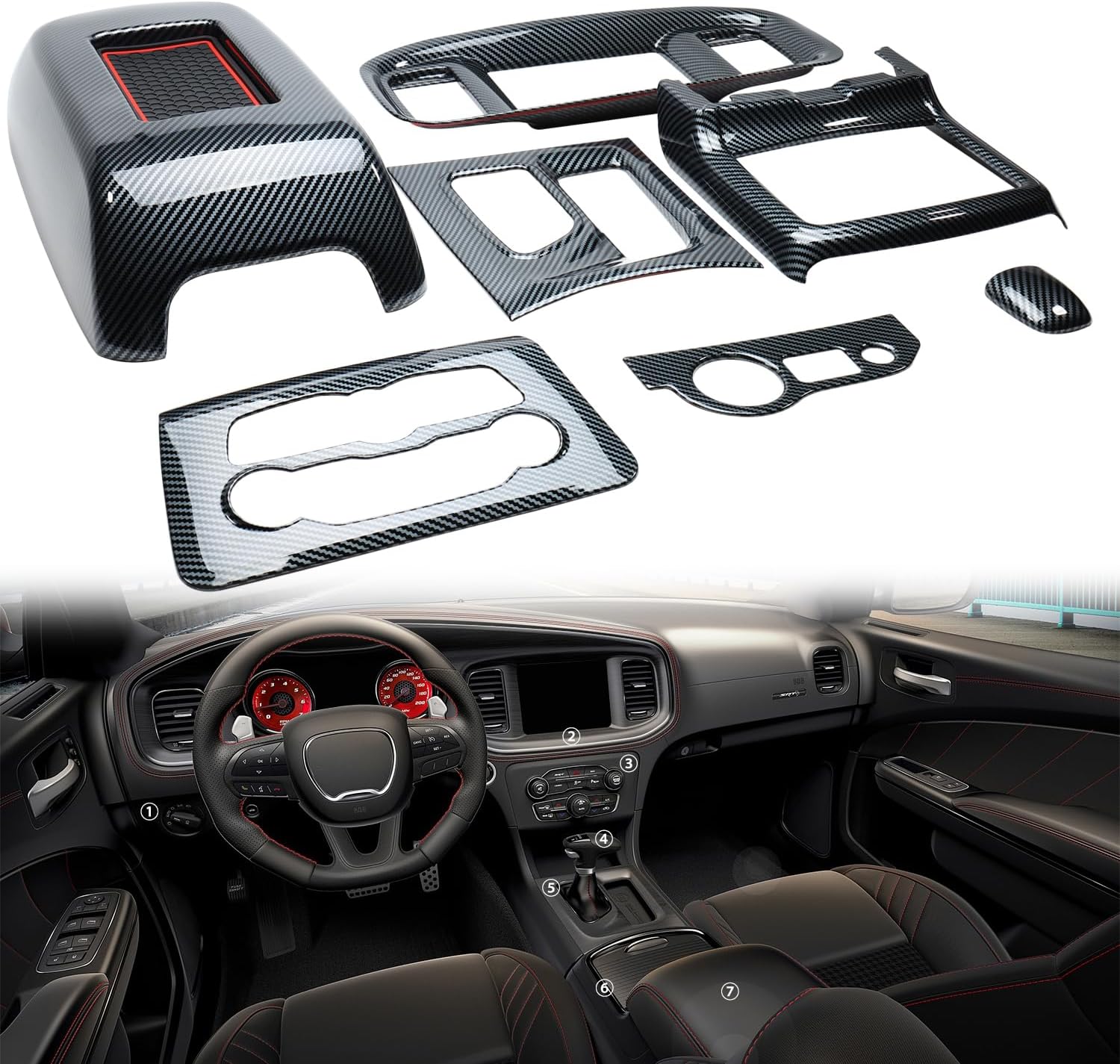 Interior Trim for Dodge Charger 2015-2024 Gear Shift Panel Trim with Console Cover