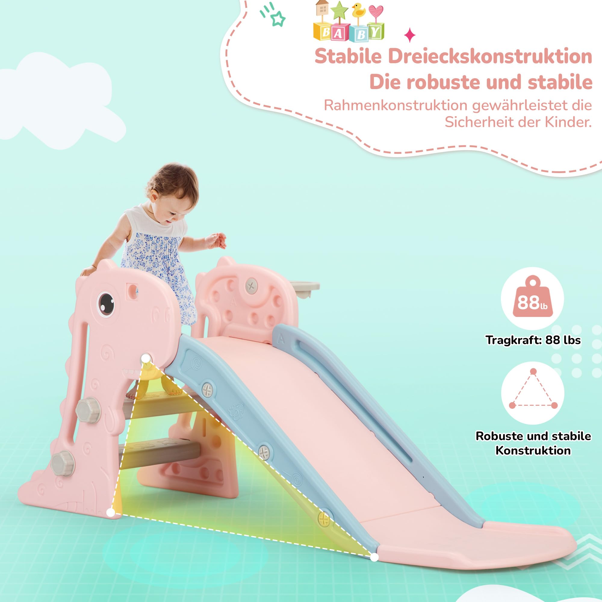 Tobogán 3 en 1 para niños pequeños, juego de escalada para niños con canasta de baloncesto, zona de juegos interior y exterior para niños, diseño plegable, tobogán independiente para bebé, fácil