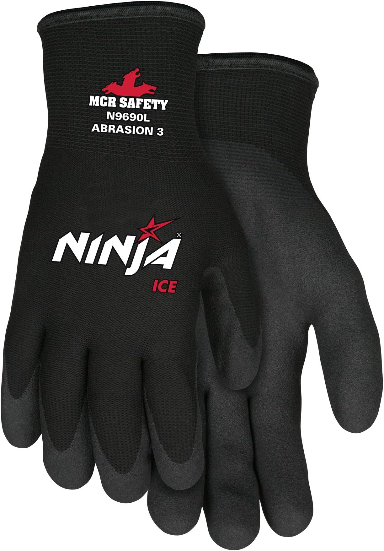 Memphis Gloves 2X Black Ninja ICE 7 Gauge Acrylic Terry Lined General Purpose Cold Weather Gloves With Knit Wrist, 15 Gauge Nylon Shell And HPT Coated Palm And Fingertips, XX-Large (N9690XXL)
