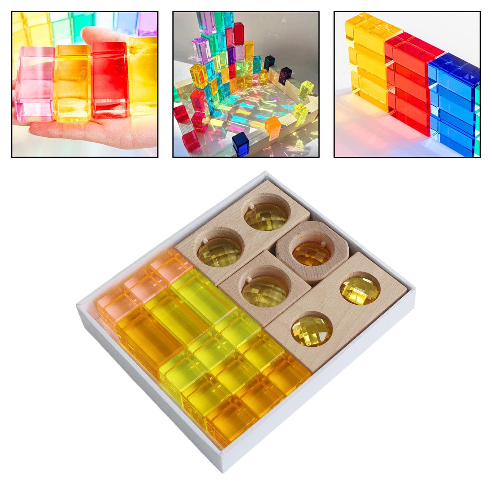 19 Pezzi Gemme Acriliche Set di Blocchi Gemme Giochi Impilabili Impara Il Colore Aspetto Trasparente per Compleanno Ragazzi Ragazze, Giallo
