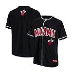 Ultra Game NBA Official Mens Super Soft Button Down Baseball Shirt, Miami Heat, Black, Large