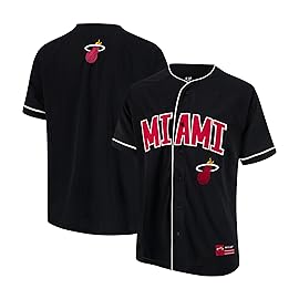 Ultra Game NBA Official Mens Super Soft Button Down Baseball Shirt, Miami Heat, Black, Small
