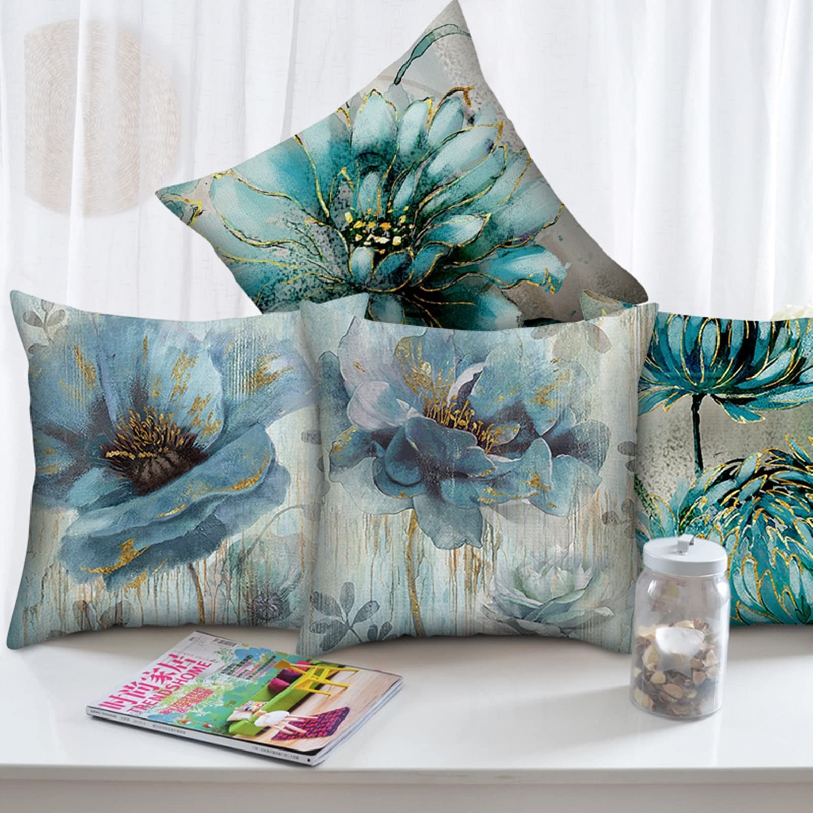 Taies D’oreiller Rectangulaires 30x40 Cm Lot De 2 - Imprimé Floral Turquoise Double Face, Velours Doux - Fermeture éclair Invisible, Pour Canapé, Lit, Déco