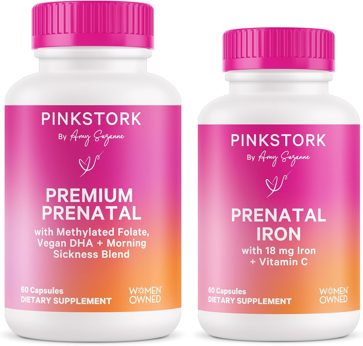 Pink Stork Premium Prenatal Iron Bundle - Premium Prenatal + DHA and Prenatal Iron Supplement for Women, Morning Sickness, Digestion, Blood Cell Production