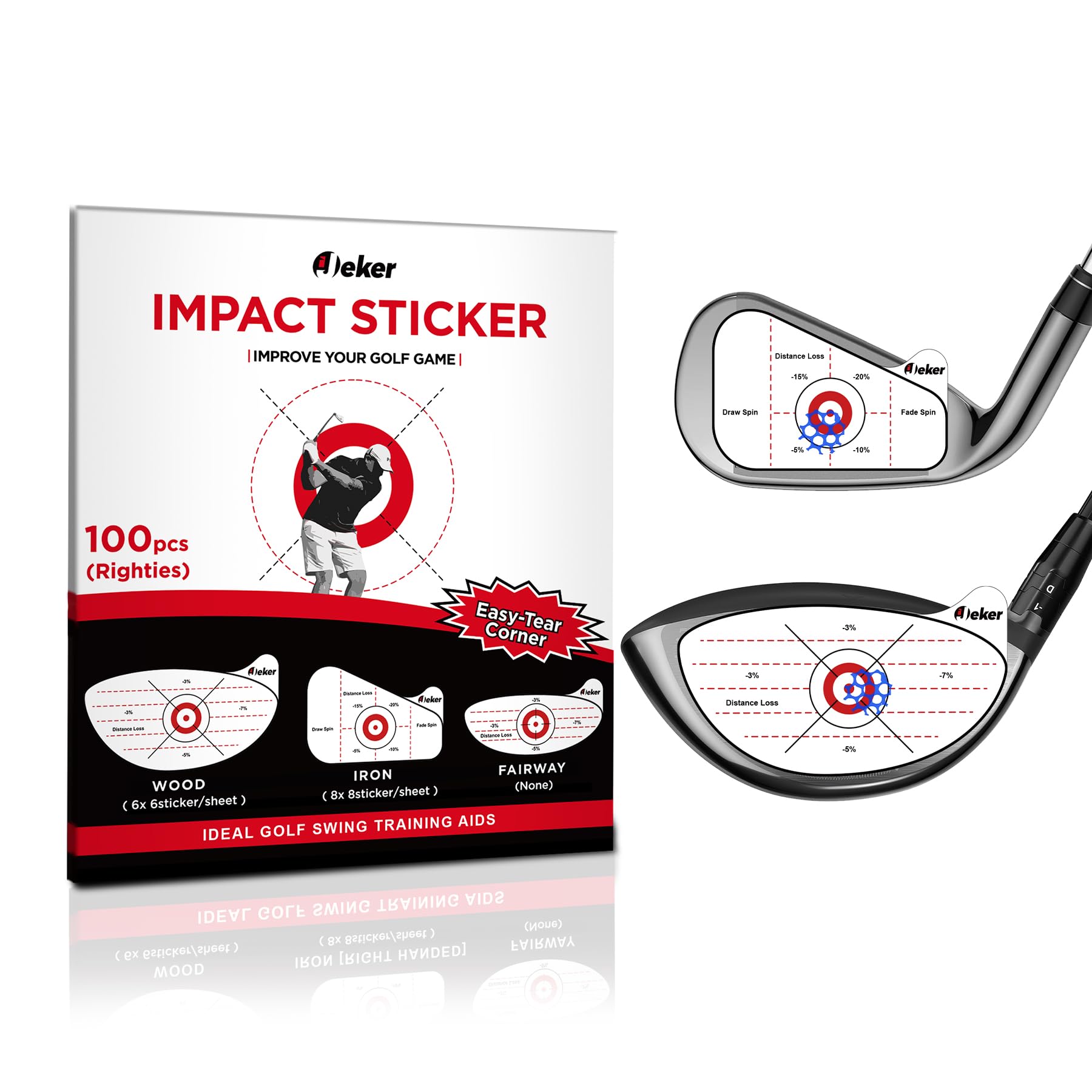 Golf Impact Tape - High-Resolution Strike Stickers for Iron Wood Fairway Clubs Non-Residue Swing Training Aid Impact Labels