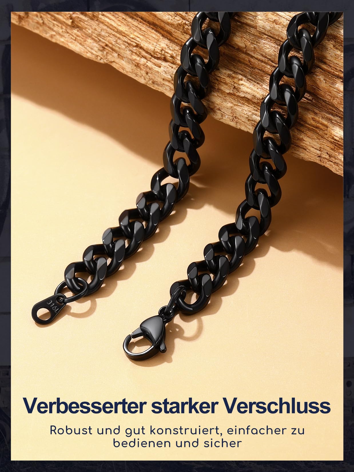 Suplight Herren Panzerkette 3/6/9mm breit Cuban Link Kette, Silber/Gold/Schwarz, 36/46/51/55/61/66/71/76cm