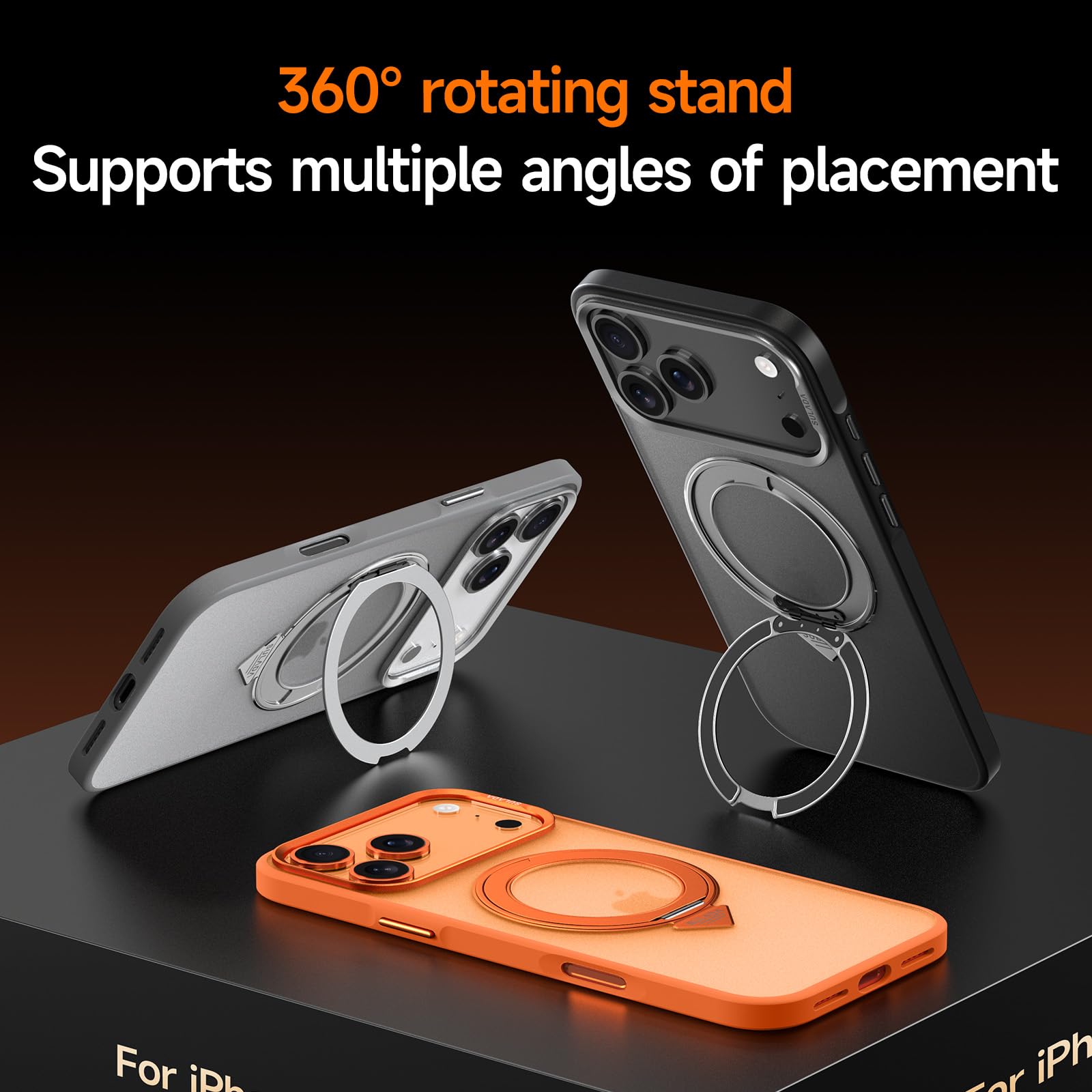 Funda Delgada Translúcida para iPhone 17 Pro Max/17 Pro/17 Air/17, con Soporte Giratorio de 360 ​​Grados, Antiamarilleo y Protección a Prueba de Golpes.-Grey||17 Air