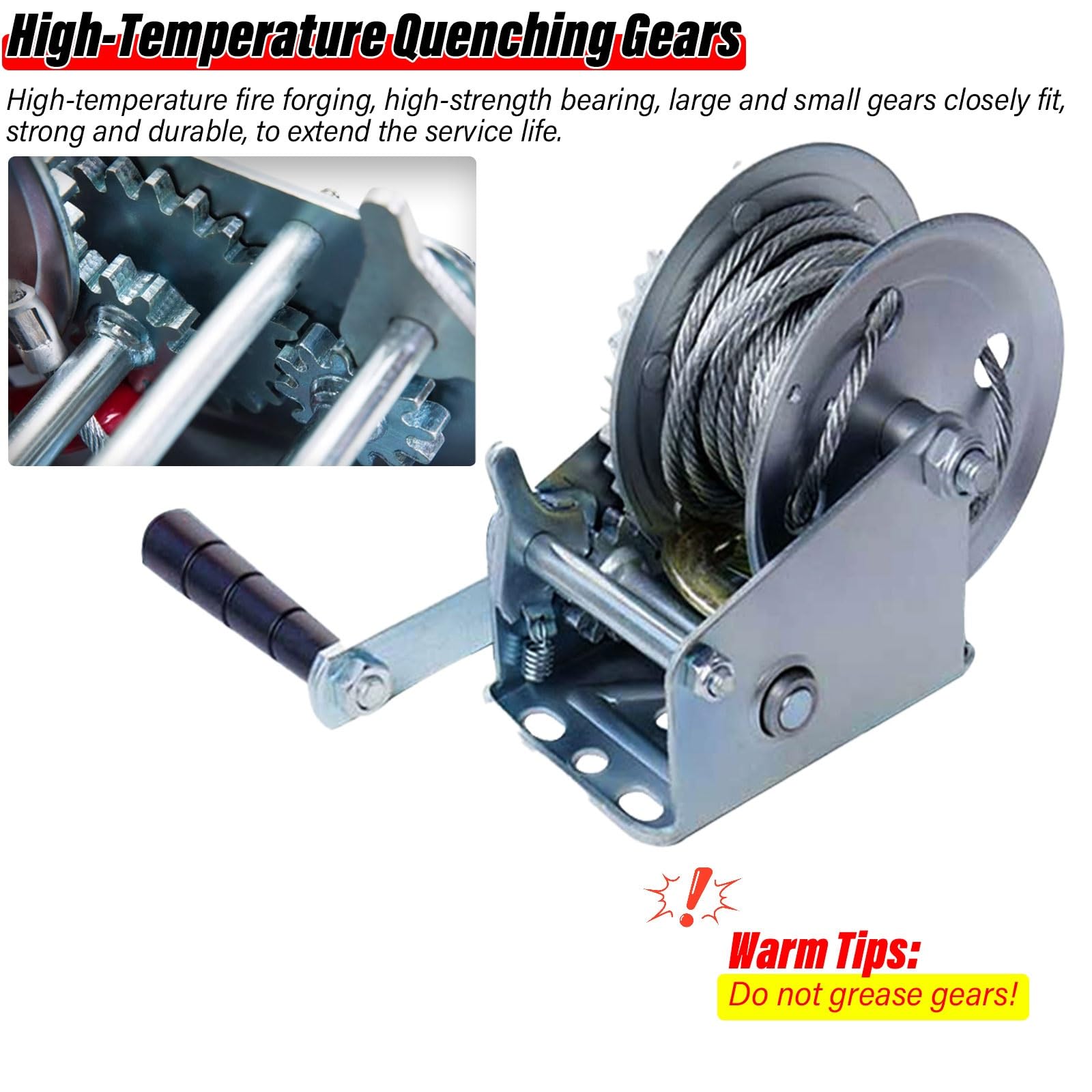 Verricello Manuale Barca Trailer Winch 3000lbs Mano Winch Heavy Duty Gancio Con 25m/82ft Cinghia Nera Manovella Ratchet Winch E Rapporto 4:1/8:1 Gear 2 Velocità Commutabile 2 Vie ( Color : Silver , Si
