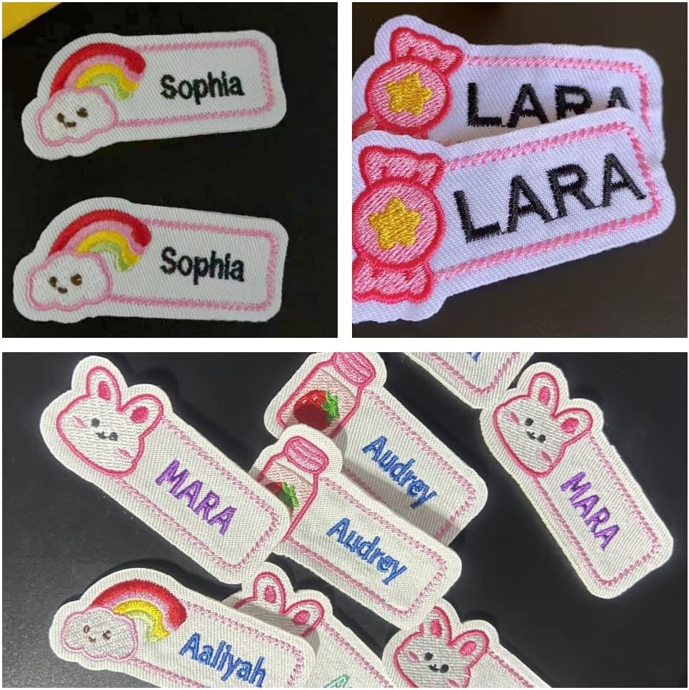 Custom Name Patches,12PC Embroidery Cute Name Patch for Kids,Cartoon Personalized Tag for Boys Girls Clothes -Iron On/Sew On