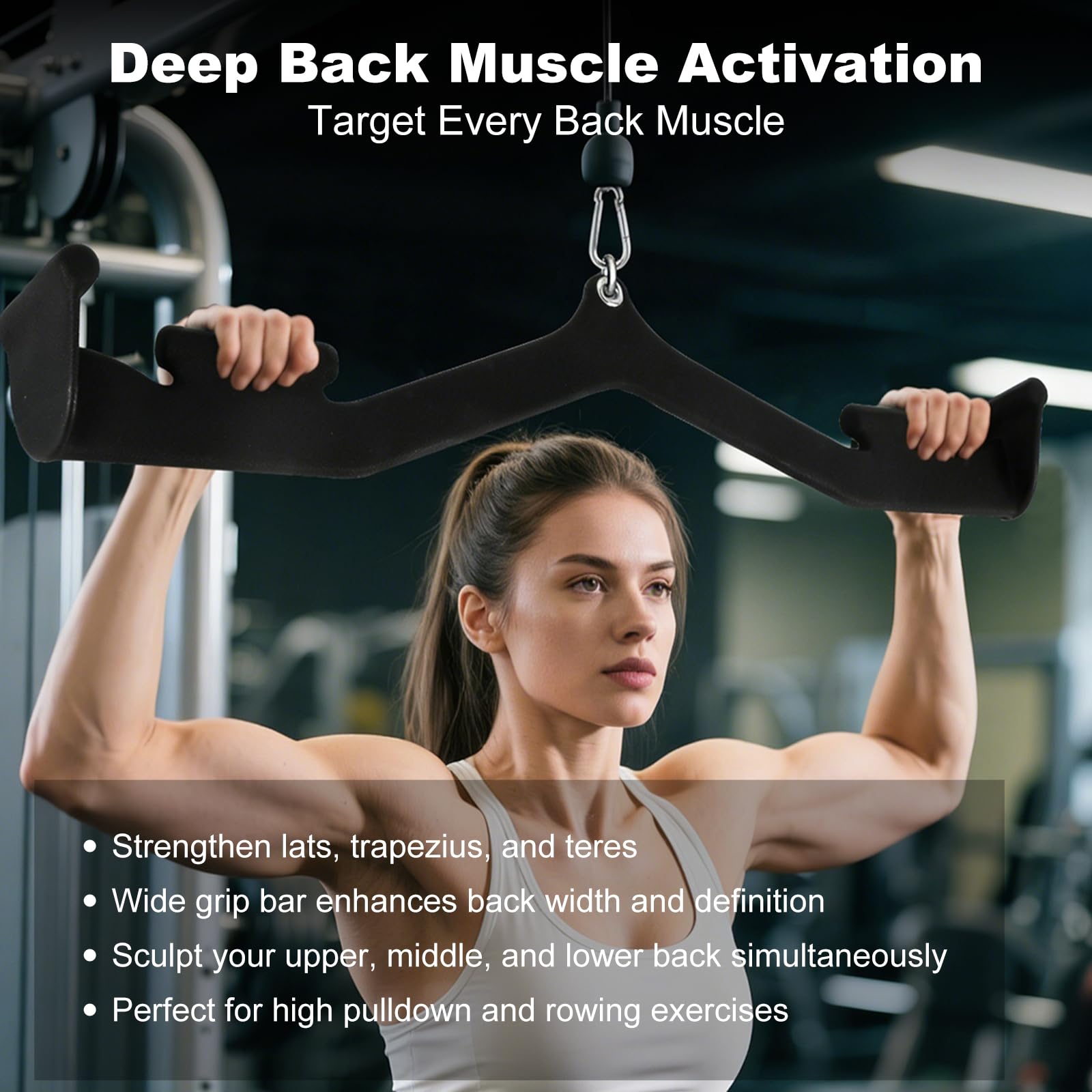 Barre de Tirage Lat Pulldown, Poignée Large en V à 4 Axes pour Poulie, Poignées Ergonomiques Antidérapantes, Accessoire Musculation Dos pour Grand Dorsal, Trapèzes & Grand Rond, 3,44 kg