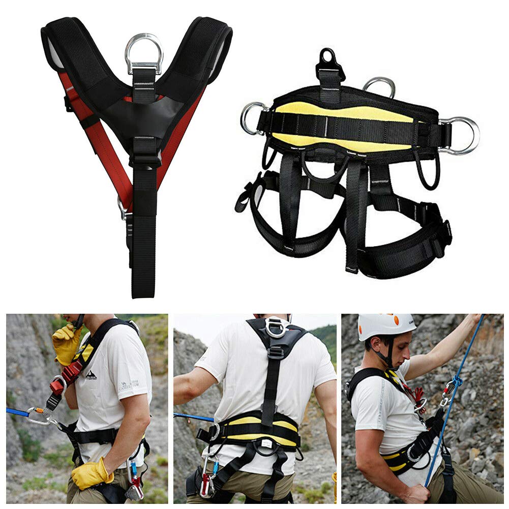 Ensembles de Harnais de sécurité Ensembles Mousquetons Totale du Corps Protection Absorbant Les Chocs Ceinture, Anti-Chutes Ceinture De SéCurité for Travaux AéRiens en Plein Air