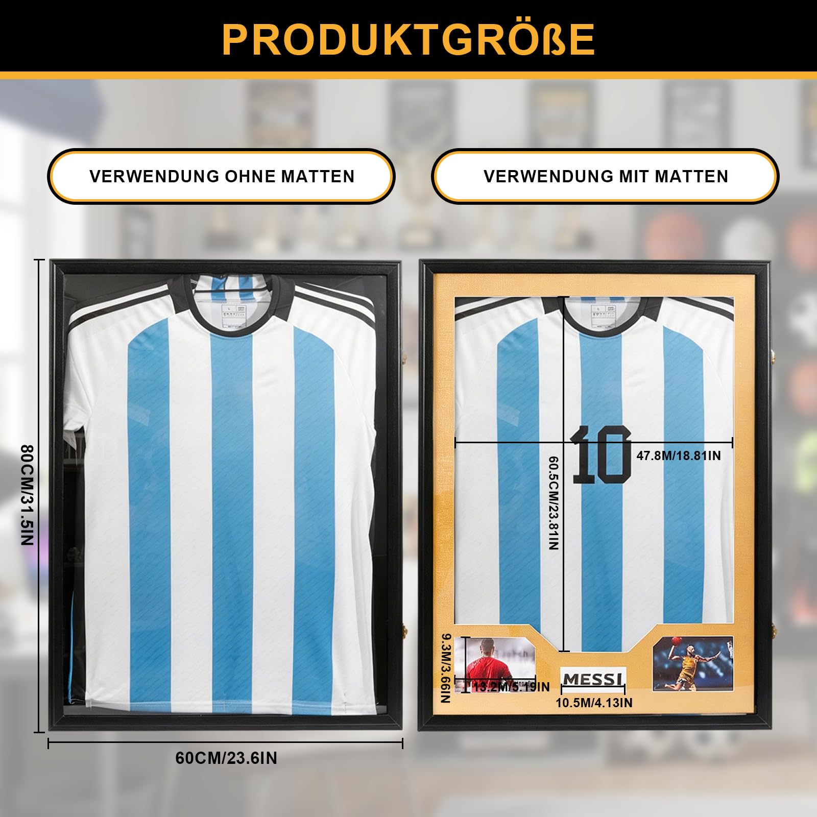 Marco para camiseta de fútbol, protección contra el polvo, resistente a los rayos UV, con ganchos, accesorios de montaje, pasadores plateados para camiseta de fútbol, rugby, camiseta deportiva (60 x