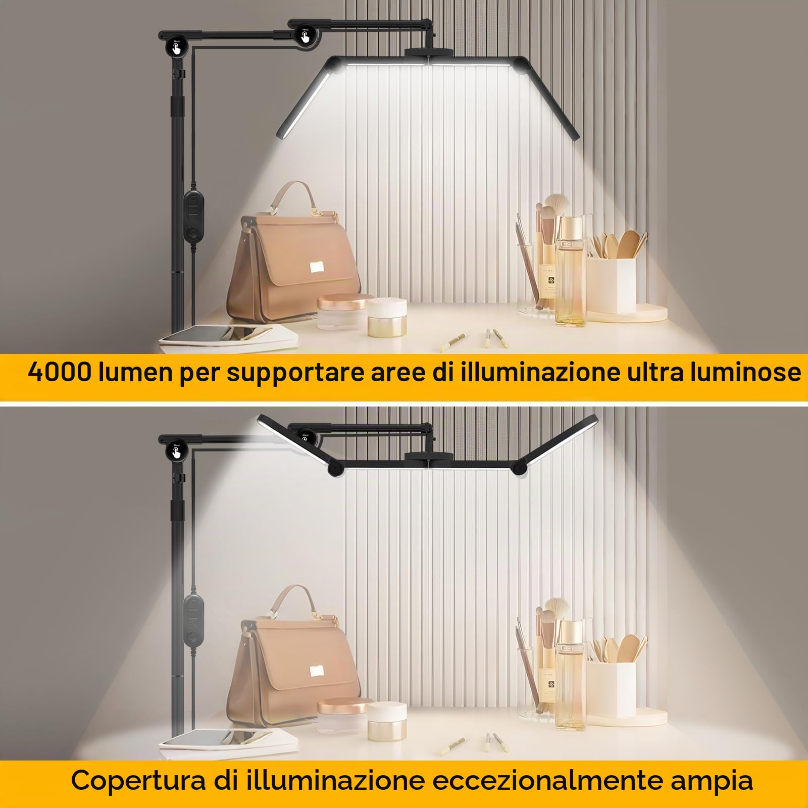 CGBE Lampada Extension Ciglia da Terra: Ultra-Larga Pieghevole Lampada Ciglia con Testa Rotabile a 360° - Base Mobile - Altezza Regolabili - Luce Estetista con Porta Cellulare per Ciglia/Tatuaggi