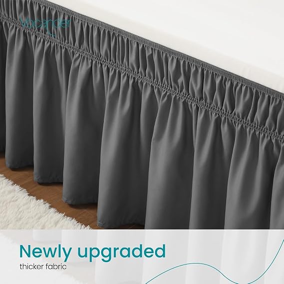 King Valance Sheet 152 x 200 cm, Pleated Elastic Wrap Bed Skirt, Dark Gray