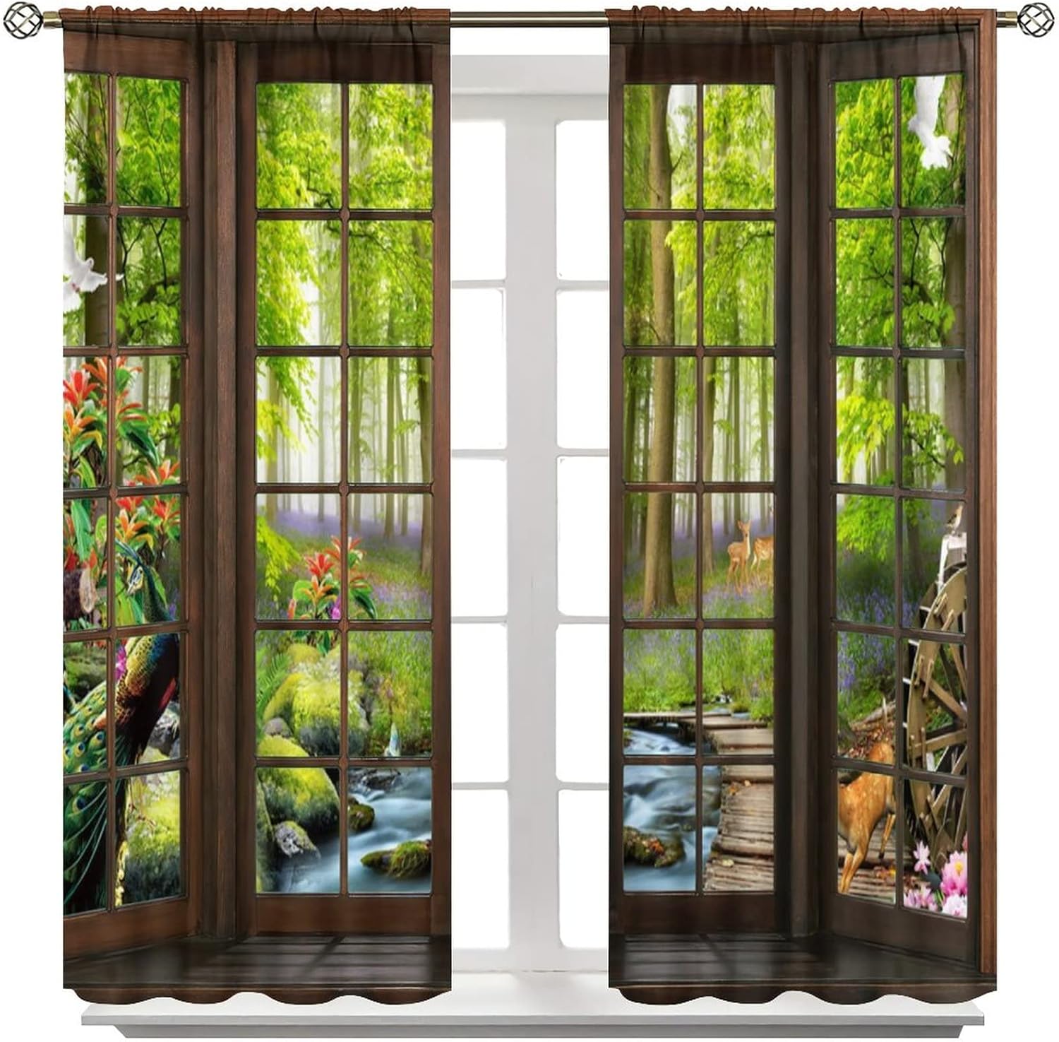Landscape Curtains, 3D Window Spring Forest Wildlife Nature Scenery, Bedroom Living Room Blackout Thermal Curtains 2 Panel Set, 52x84 Inch, Style-4