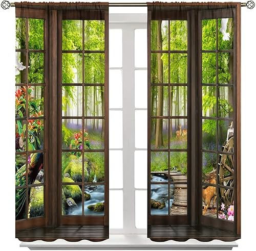 Miniatura 8 de Cortinas de paisaje, ventana 3D, primavera, bosque, vida silvestre, paisajes de naturaleza, dormitorio, sala de estar, cortinas térmicas opacas de 2