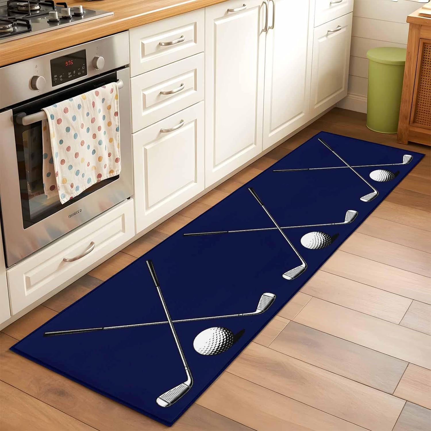 2x6 Kitchen Runner Rug, Golf Ball Non-Skid Rubber Backing Large Rectangle Rugs for Living Room Bedroom Home Office, Navy Blue Monochrome Sport Indoor Floor Mat Carpets Washable Rug