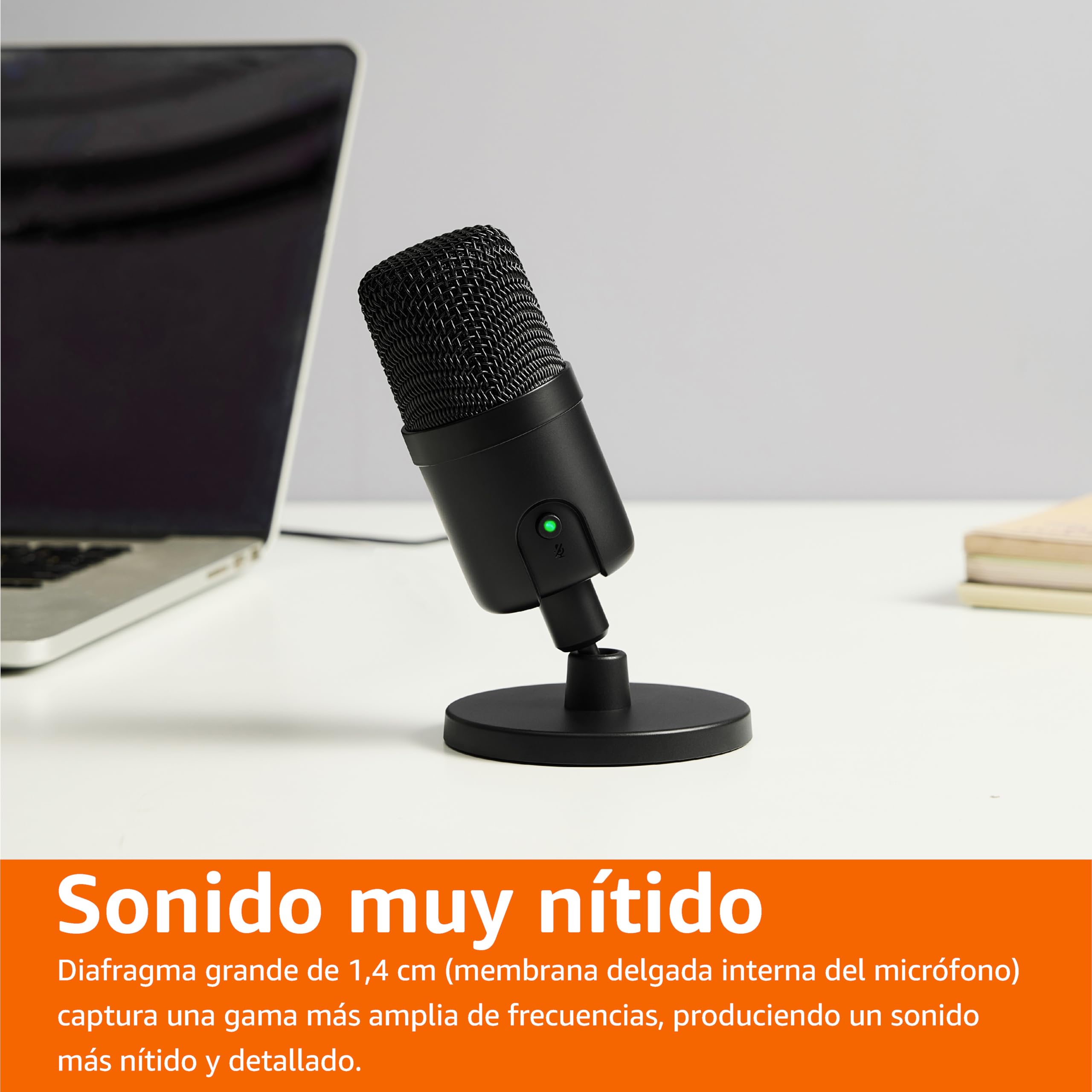 Amazon Basics Micrófono condensador mini-USB para streaming, juegos, podcasts, con patrón cardioide, Black
