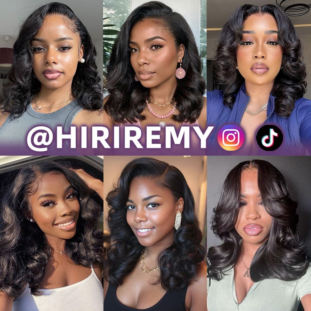 Drawstring 5x5 HD Lace Front Closure Body Wave Bob Wig Human Hair 14 Inch 1B Black