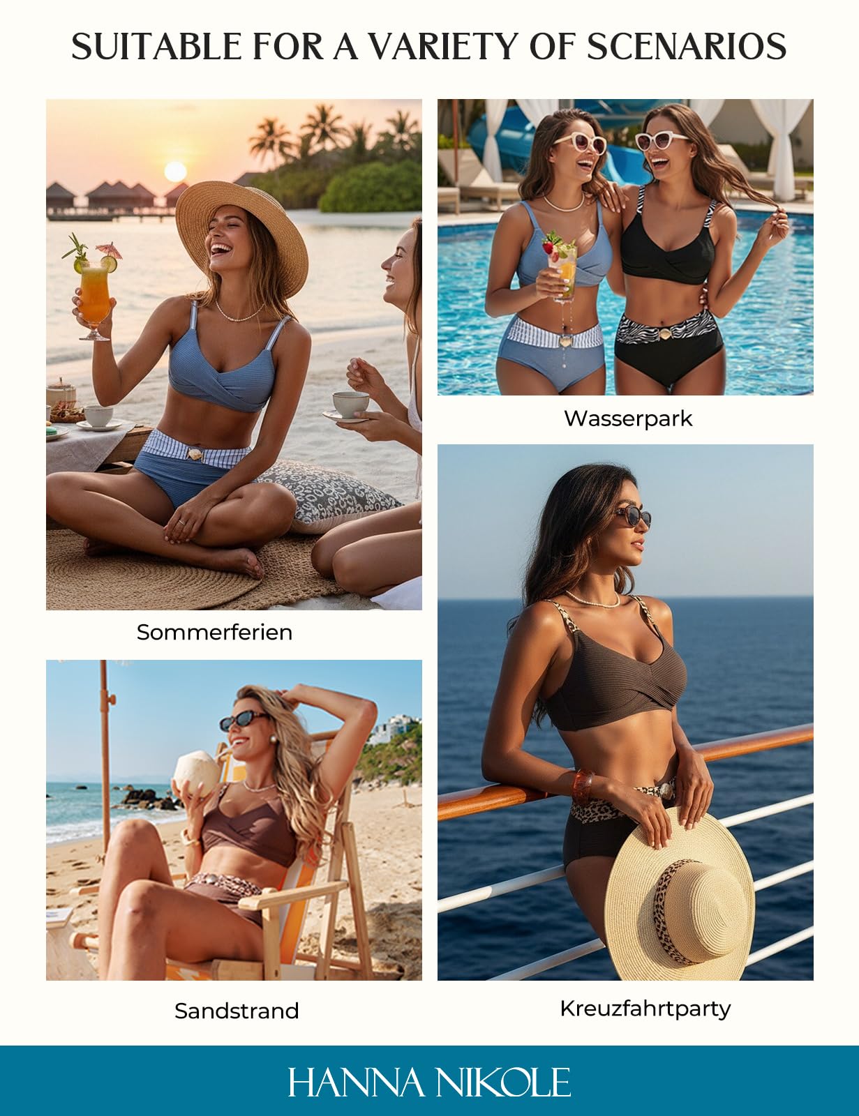 Hanna Nikole Ensemble bikini pour femme, maillot de bain pour femme, ventre plat, texturé taille haute, haut de bikini push-up avec bas de bikini rétro, maillot de bain 2 pièces avec design torsadé