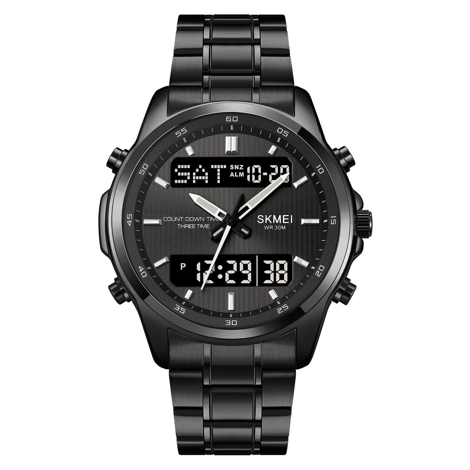 SKMEI Stainless Steel Men Electronic Analogue - Digital Watch Dual Display Electronic Watch Multifunctional Waterproof Watch Fashion Business Style For Men 2049, Black (B0C38W787L) Amazon Price History, Amazon Price Tracker