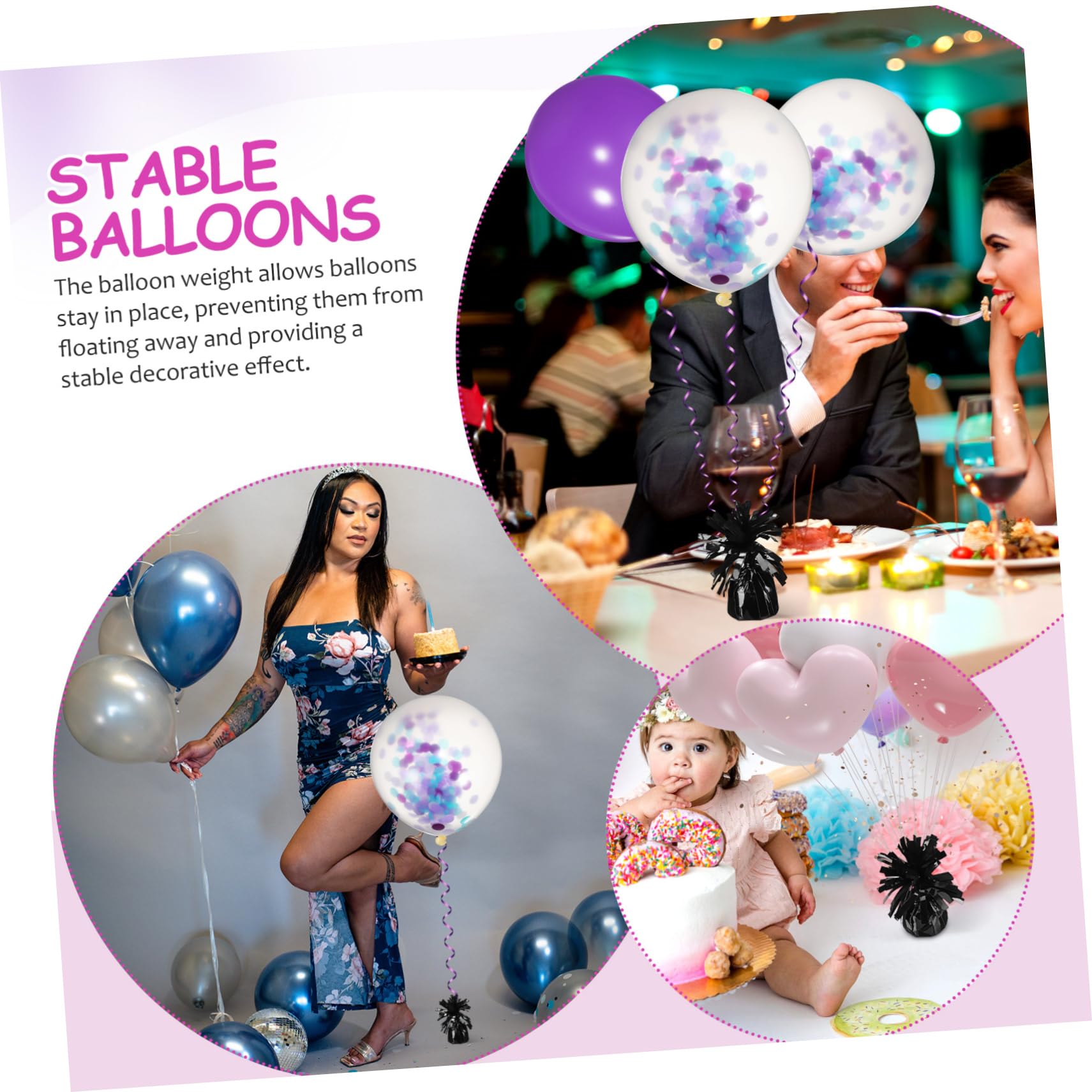Pesetti per Palloncini in Pet, 8 Pezzi, Neri, Riutilizzabili, per Feste e Palchi, Stabilizzano i Palloncini Design Compatto e Lucido