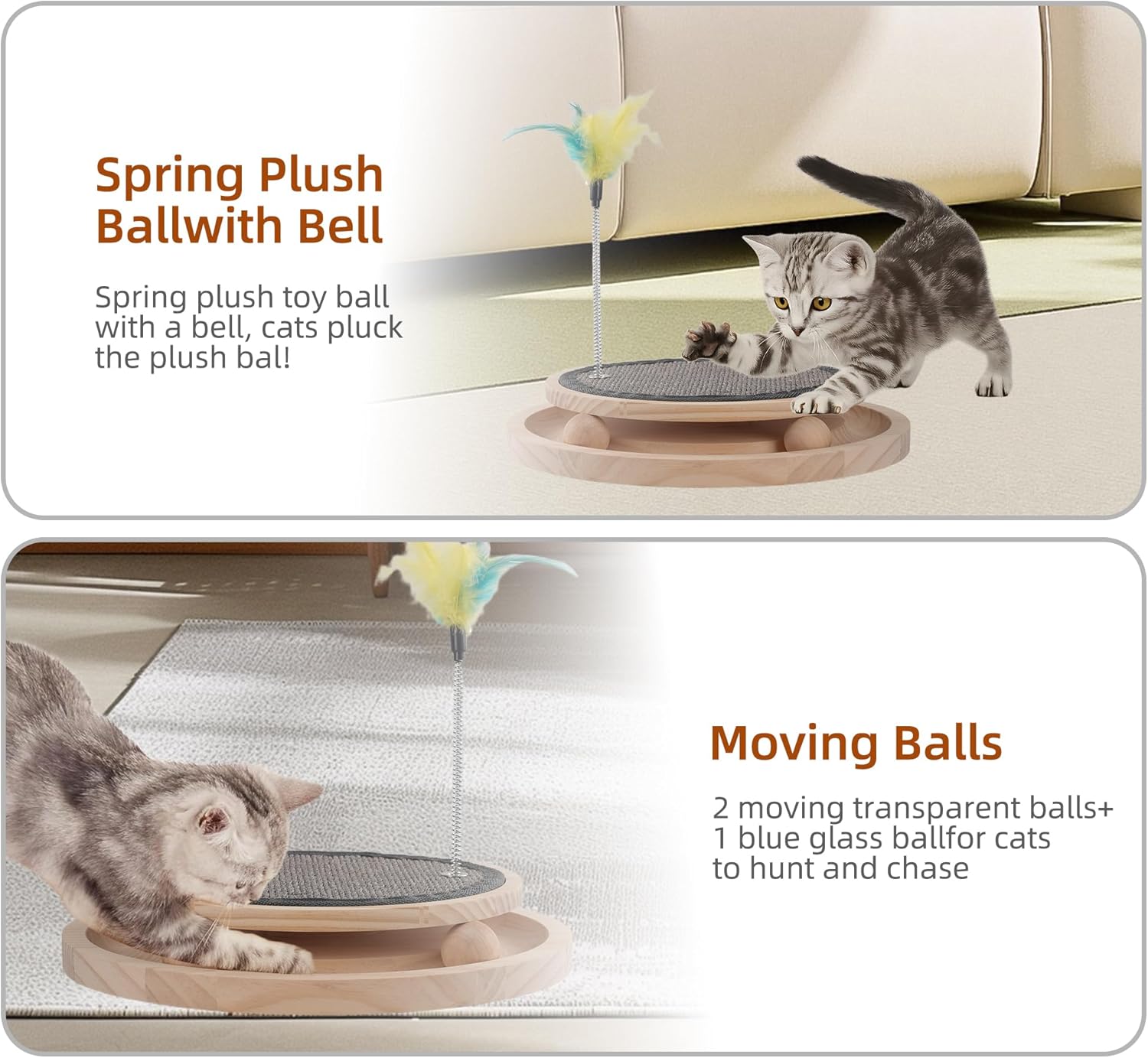 Natural Sisal Round Cat Scratcher，Interactive Cat Ball Track Toy for Indoor Cats，Cat Scratching Pads，Kitten Toys for Chasing Hunting Mental Physical Exercise Puzzle