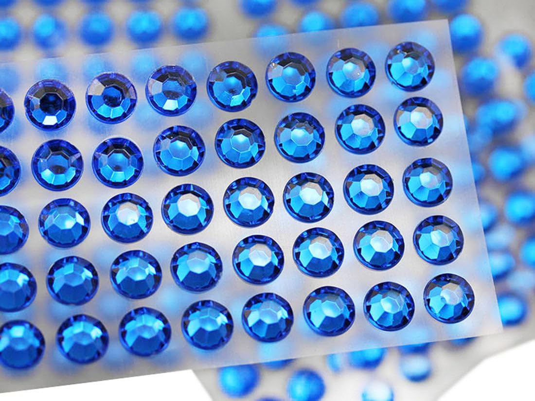 8mm SS40 Blue Self Adhesive Acrylic Rhinestones Plastic Face Gems Stick On Body Jewels for DIY Cards and Invitations Crafts Bling Sticker - 5 Sheets - 250PCS