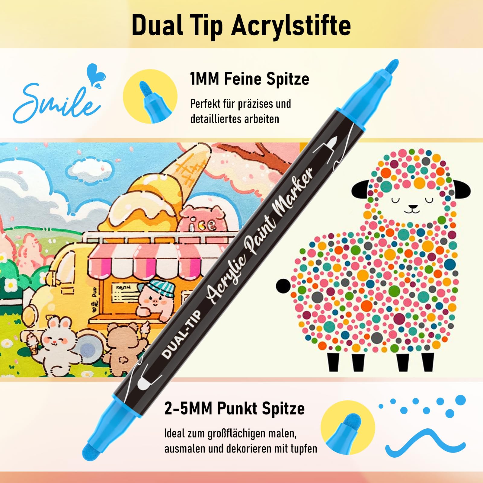 Produktbild von Acrylstifte Für Steine Wasserfest, Acryl Stifte,12 Farben