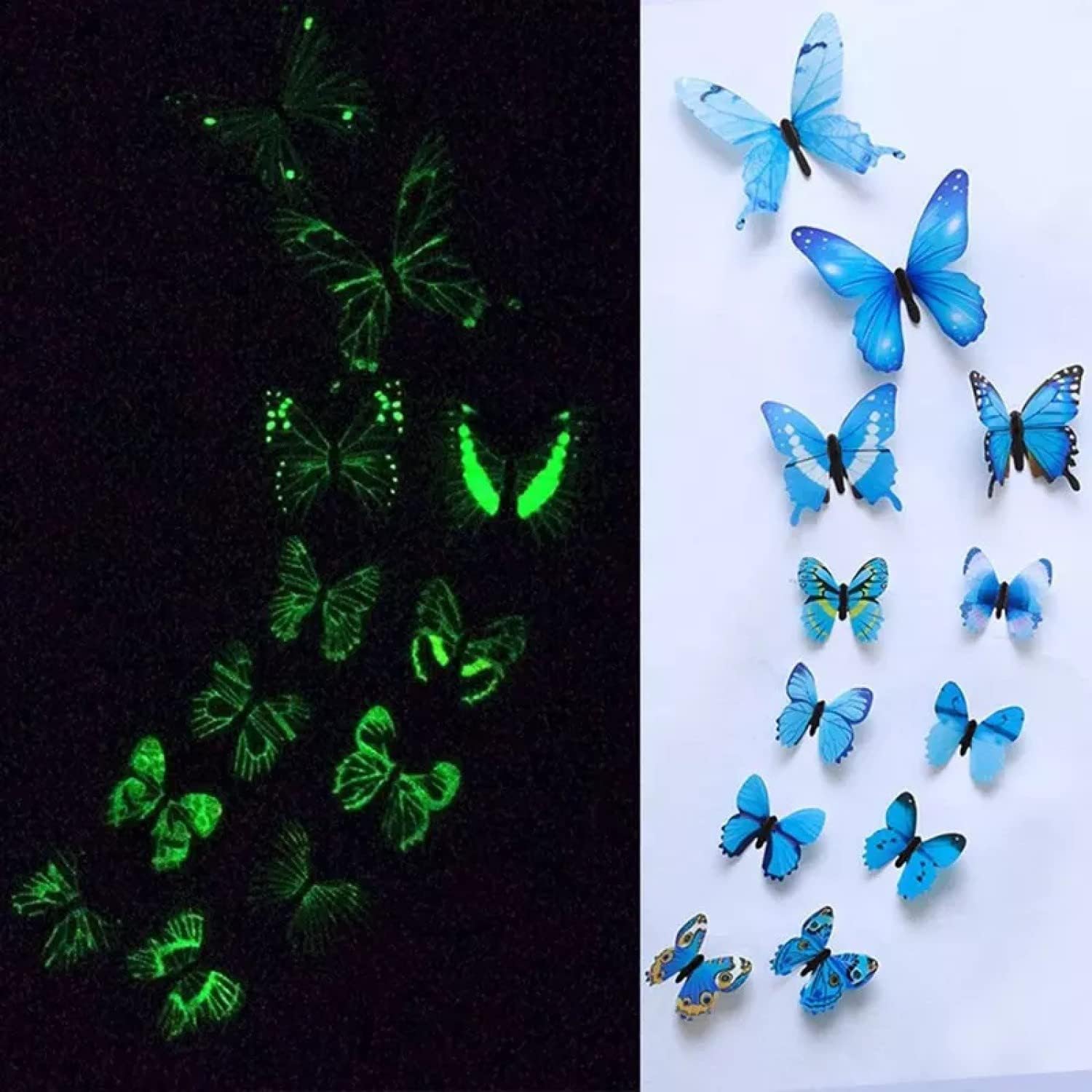 SMART WINDOW Blue Glow in The Dark 3D Butterefly Home Décor Wall Sticker 12 Piece Butterfly Sticker Sheet (16CM x 13CM)-image-20