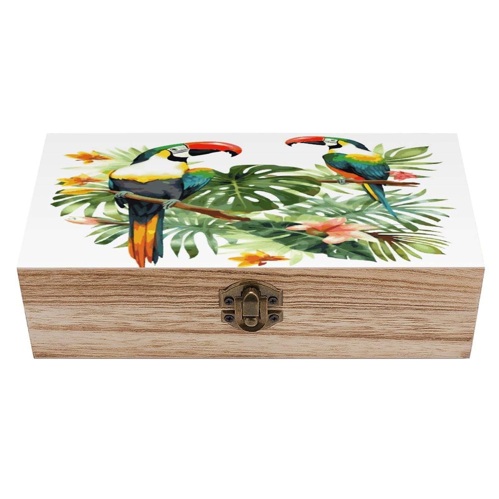 VstaDank Toucans Parrot Palm Tree Leaves Wooden Storage Box Wooden Keepsake Box with A Hinged Lid Fashion Memory Treasure Boxes Decorative Jewelry Case for Crafts Photo Home Decor Wood Gift Box
