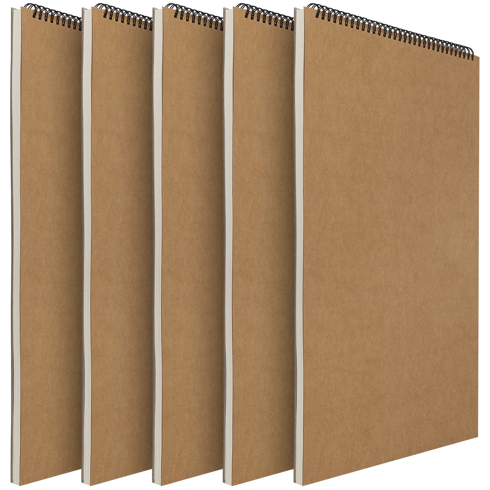 Muklei Beige 5 Pcs A3 Kraft Sketch Books, 30 Sheets/60 Pages Spiral Bound Sketch Pads, 160Gsm A3 Blank Drawing Pad For Sketching, Drawing, Watercolor, Writing