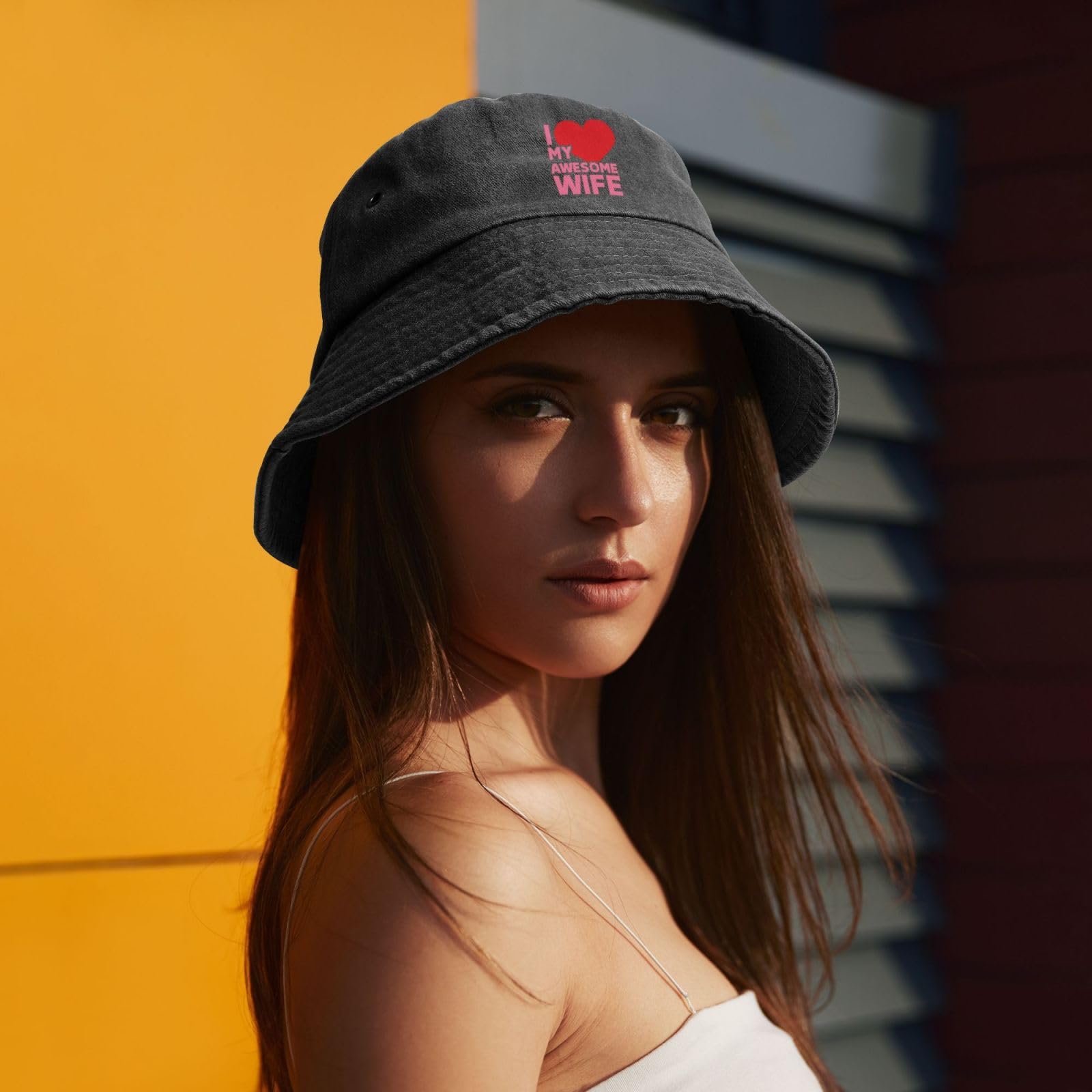 I Love My Awesome Wife Bucket Hat Cotton Sun Hat Summer Beach Hat Black