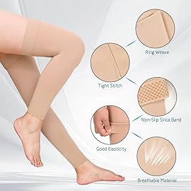 Totexil 2 Pairs Compression Stockings for Women & Men, 20-30mmHg Thigh High Compression Socks, Footless Medical Socks with Silicone Dot Band--Best Support for Sports Varicose Veins (Black&Beige,L)